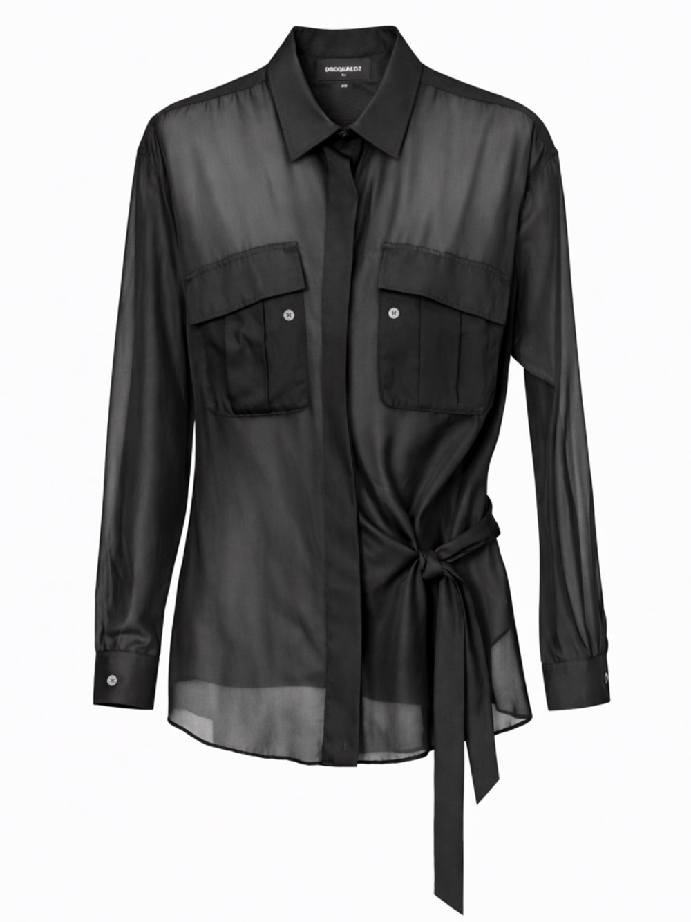 DSQUARED2 Black Sheer Tie-Waist Button-Down Utility Style Shirt, Size 4*